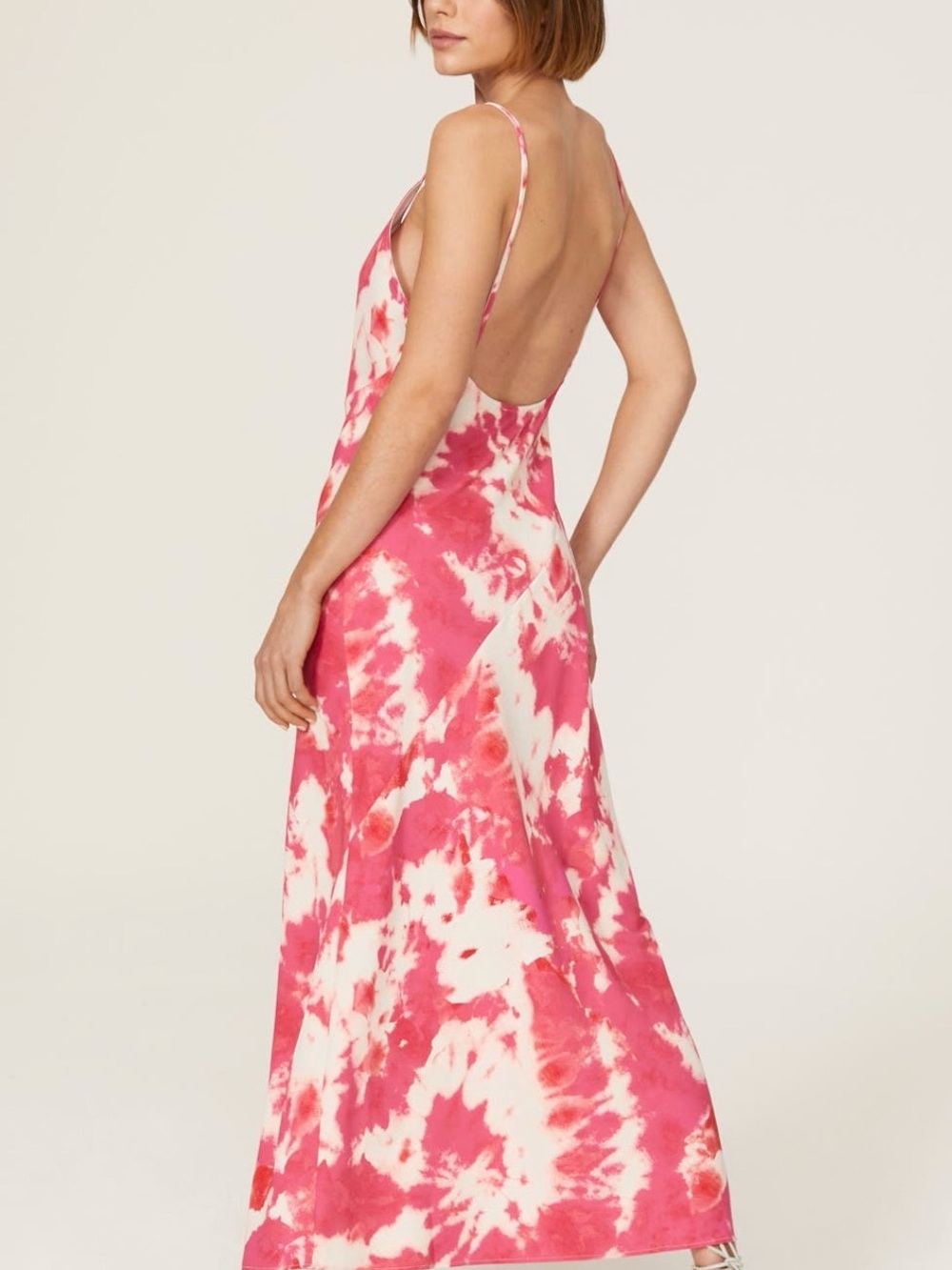 Thakoon Pink and White Tie-Dye Maxi Slip Dress with Spaghetti Straps